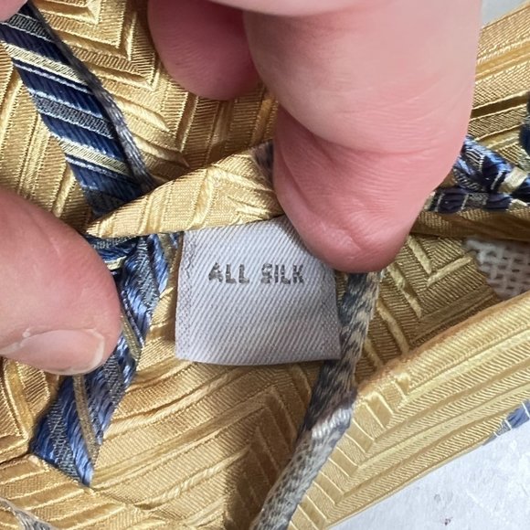 Burma Bibas Gold Blue Chevron Striped 100% Silk Neck Tie Office Work Church Even - Picture 6 of 10